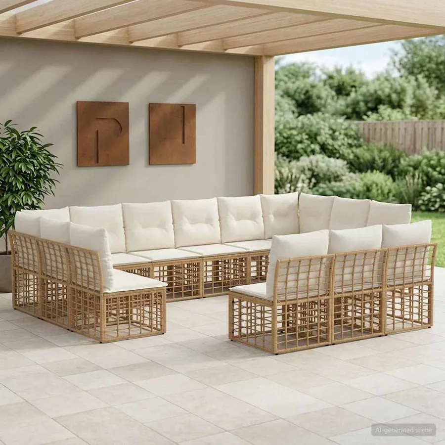 Ensemble de canapés d'extérieur Blanc Naturel et Crème