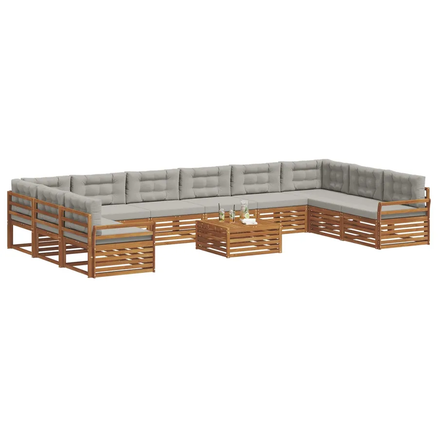 Ensembles de canapés avec coussin 11 pcs Gris Naturel et Clair - 3