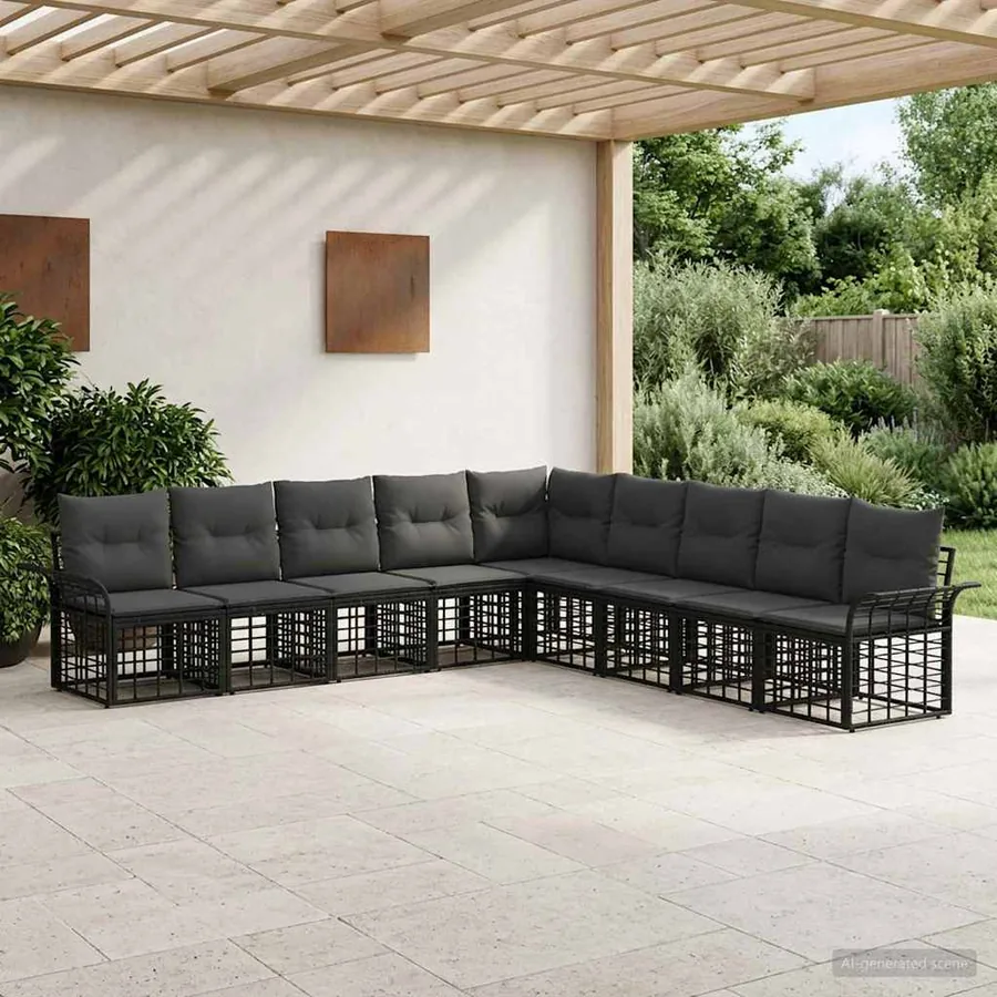 Ensemble de canapés d'extérieur 9 pcs Noir et Gris foncé