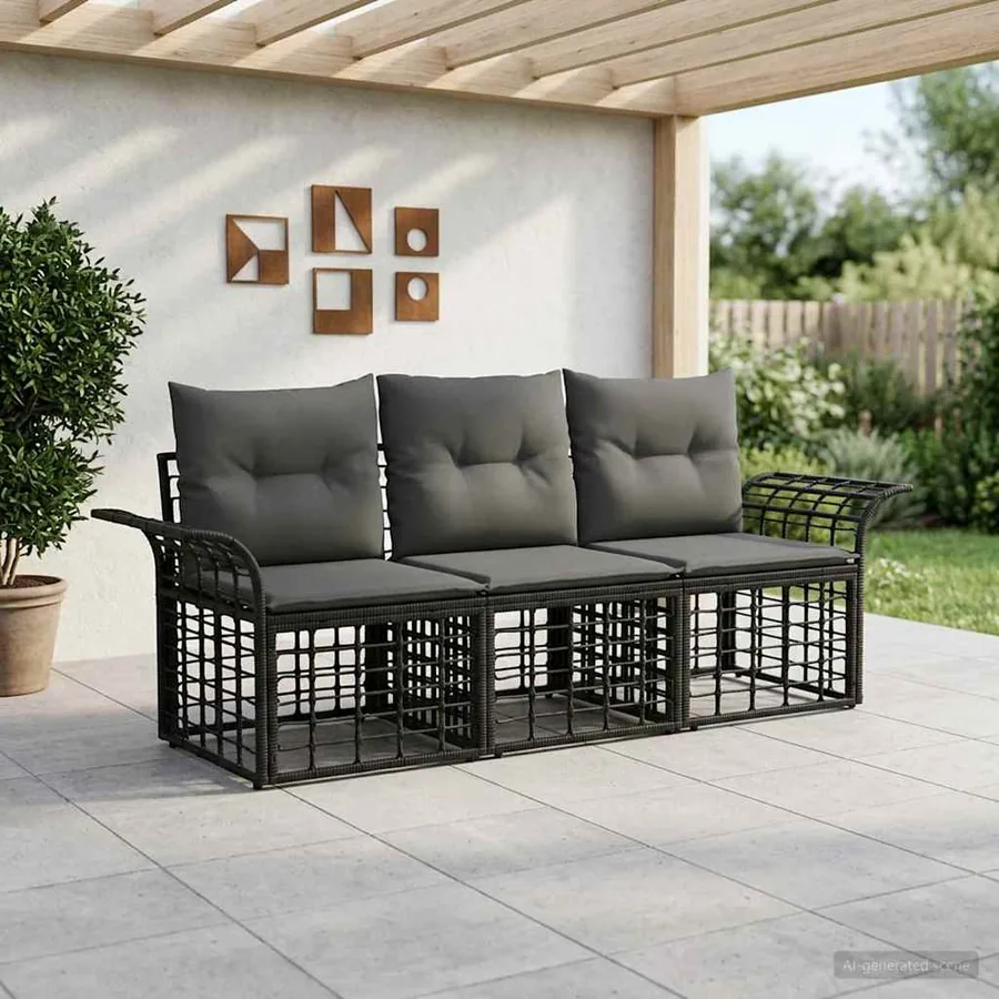 Ensemble de canapés d'extérieur 3 pcs Noir et Gris foncé