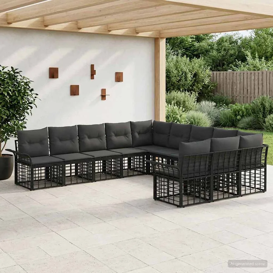 Ensemble de canapés d'extérieur 11 pcs Noir et Gris foncé