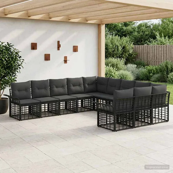 Ensemble de canapés d'extérieur 11 pcs Noir et Gris foncé