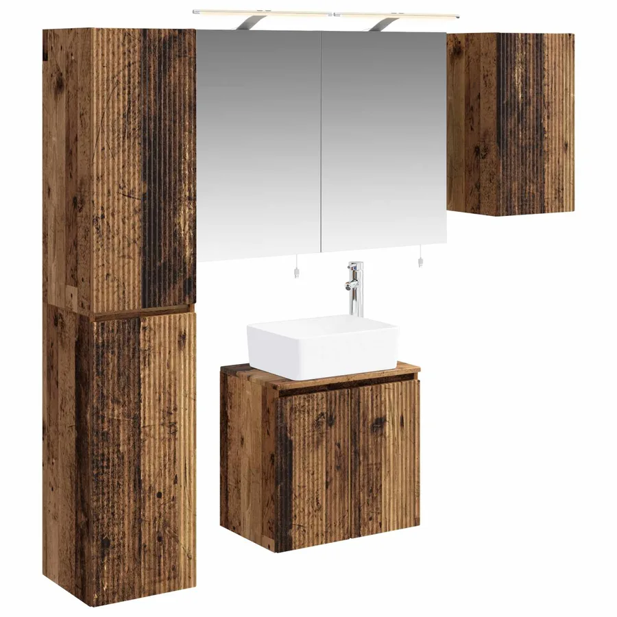 Ensemble d'armoire de salle de bain 5 pcs Bois ancien - 2