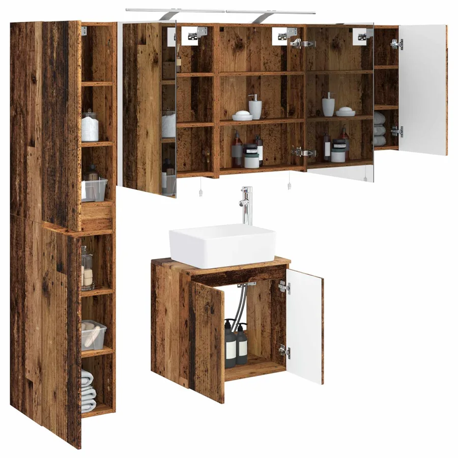 Ensemble d'armoire de salle de bain 5 pcs Bois ancien - 3