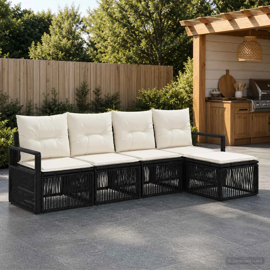 Ensemble de canapé de jardin 4 pcs Noir polyrotin