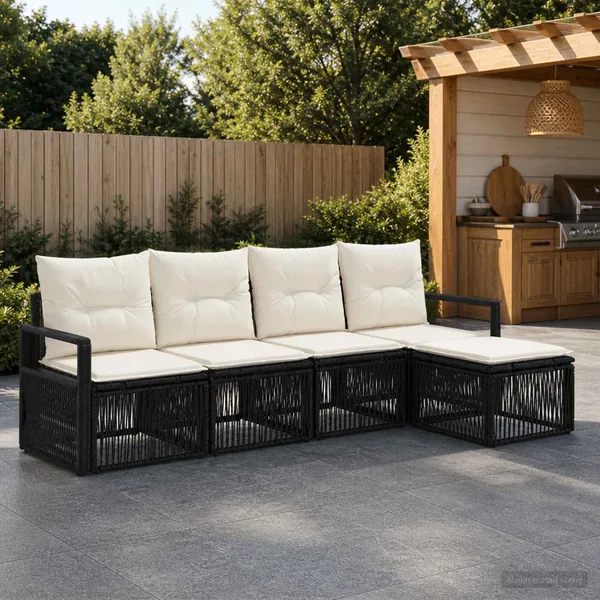 Ensemble de canapé de jardin 4 pcs Noir polyrotin
