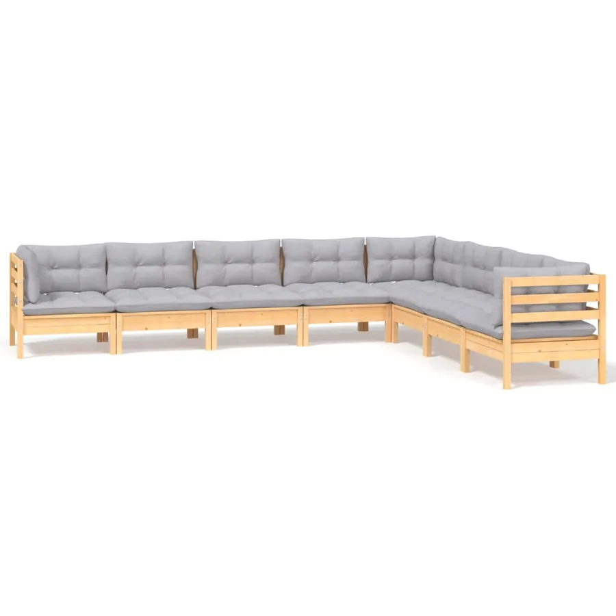 Salon de jardin 8 pcs avec coussins gris Bois de pin massif - 2
