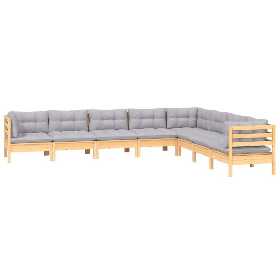 Salon de jardin 8 pcs avec coussins gris Bois de pin massif - 3