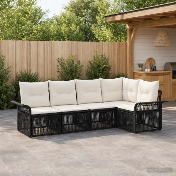 Ensemble de canapé de jardin 5 pcs Noir polyrotin