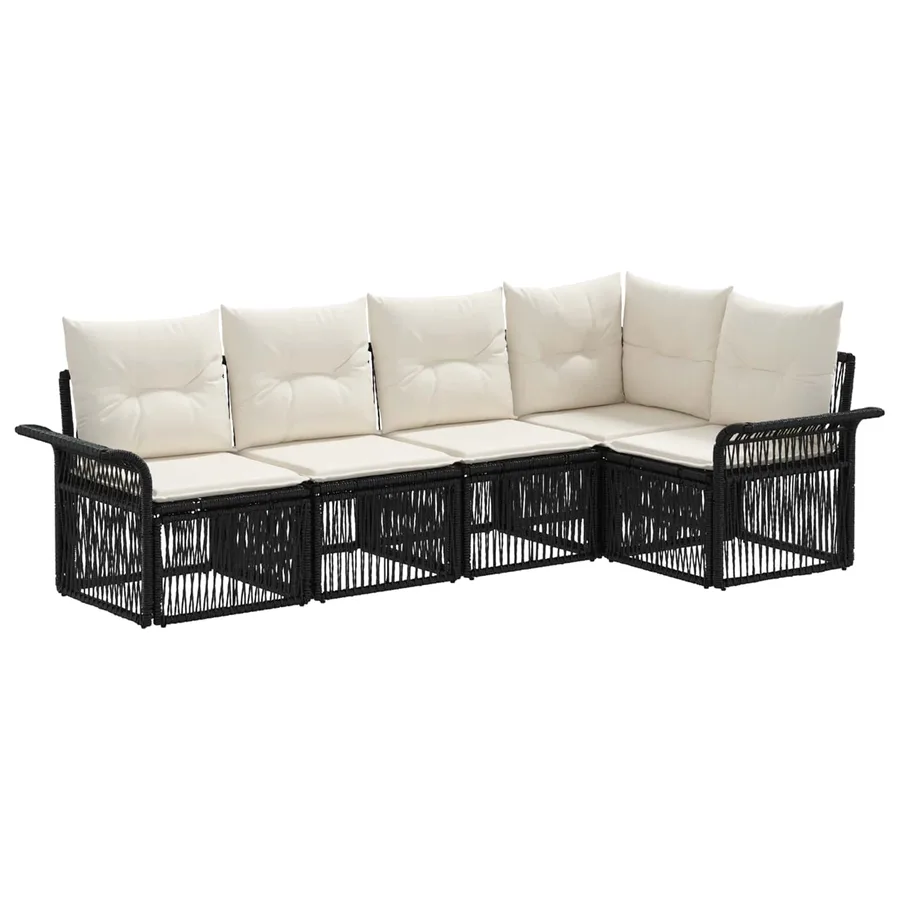 Ensemble de canapé de jardin 5 pcs Noir polyrotin - 2