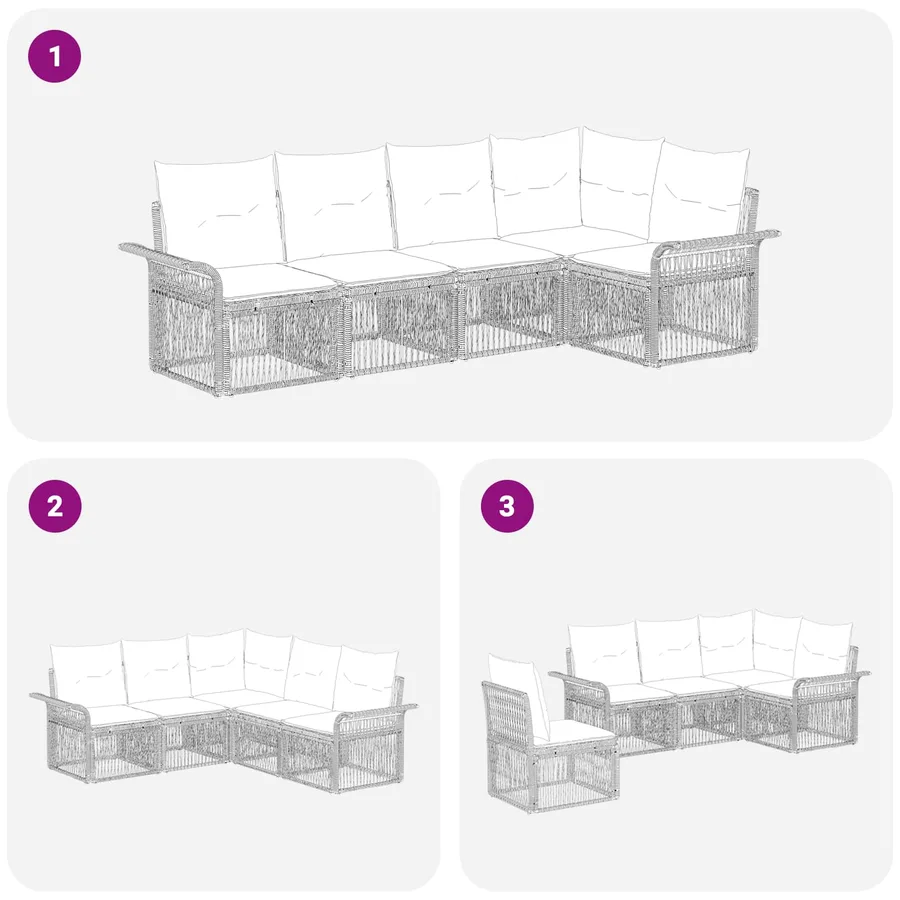 Ensemble de canapé de jardin 5 pcs Noir polyrotin - 7