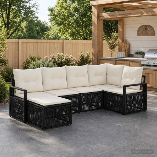 Ensemble de canapé de jardin 6 pcs Noir polyrotin