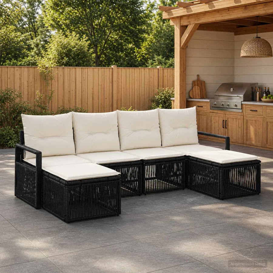 Ensemble de canapé de jardin 6 pcs Noir polyrotin
