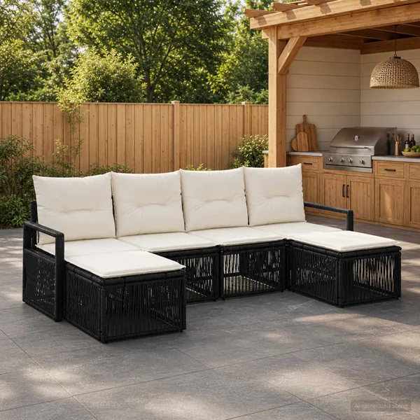 Ensemble de canapé de jardin 6 pcs Noir polyrotin