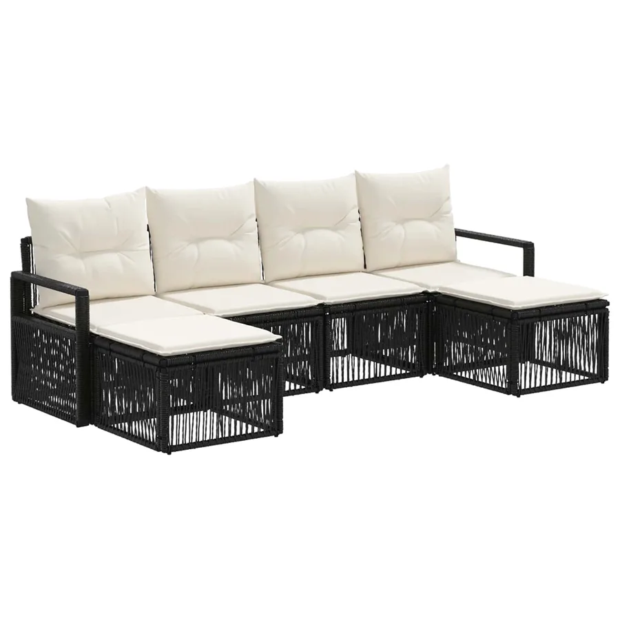 Ensemble de canapé de jardin 6 pcs Noir polyrotin - 2
