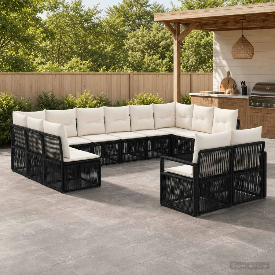 Ensemble de canapé de jardin 12 pcs Noir polyrotin