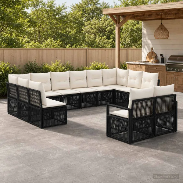 Ensemble de canapé de jardin 12 pcs Noir polyrotin