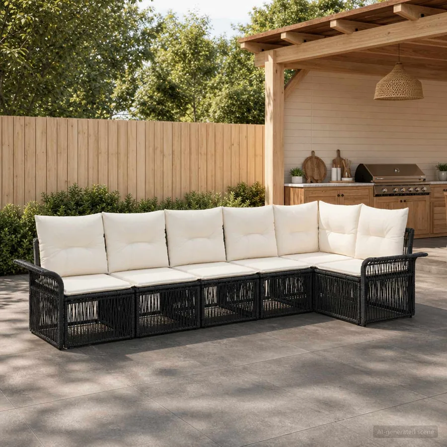 Ensemble de canapé de jardin 6 pcs Noir polyrotin