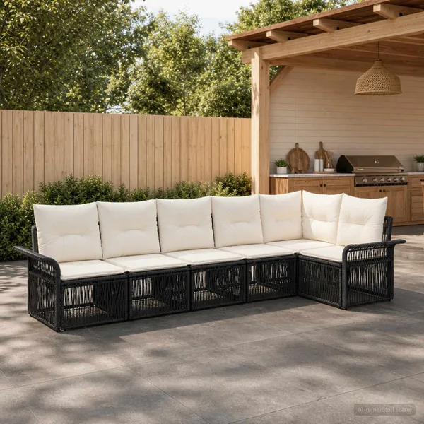 Ensemble de canapé de jardin 6 pcs Noir polyrotin