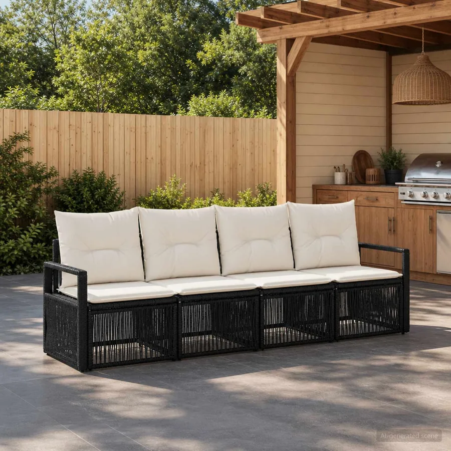 Ensemble de canapé de jardin 4 pcs Noir polyrotin