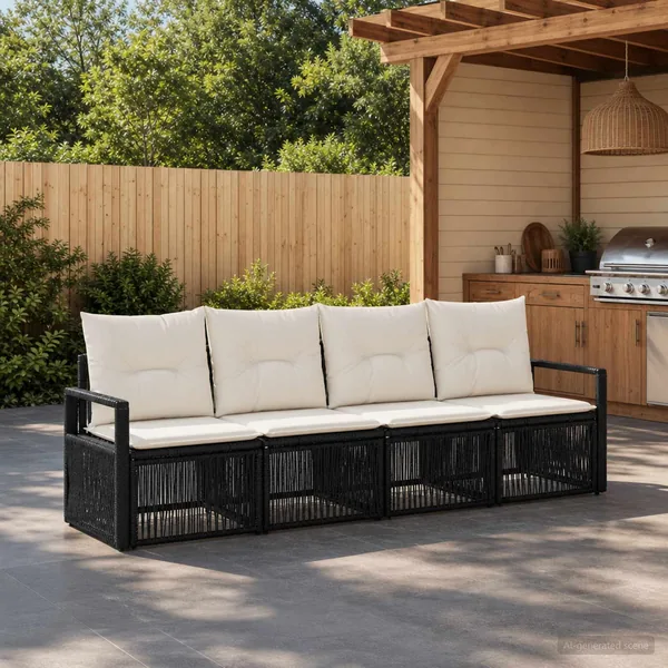 Ensemble de canapé de jardin 4 pcs Noir polyrotin