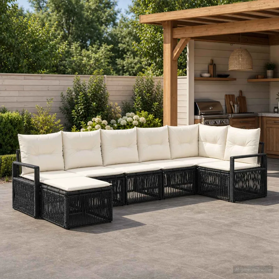 Ensemble de canapé de jardin 7 pcs Noir polyrotin