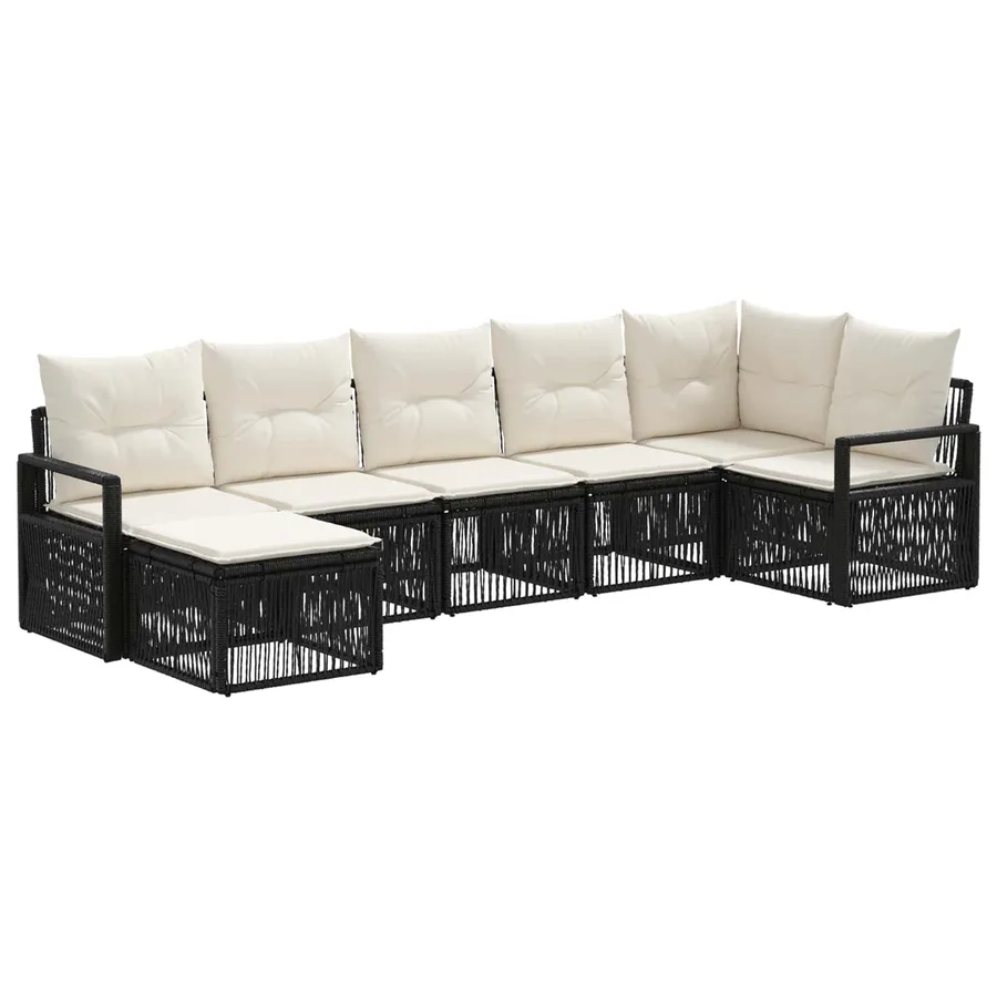 Ensemble de canapé de jardin 7 pcs Noir polyrotin - 2