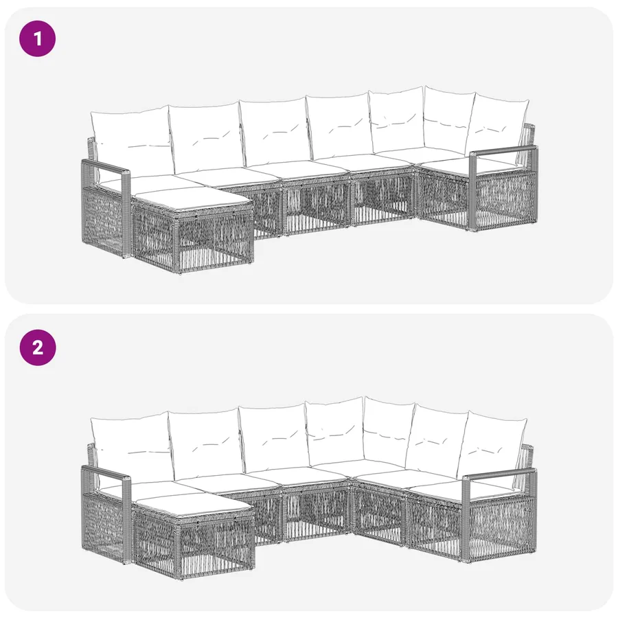 Ensemble de canapé de jardin 7 pcs Noir polyrotin - 7