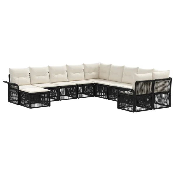 Ensemble de canapé de jardin 11 pcs Noir et blanc crème