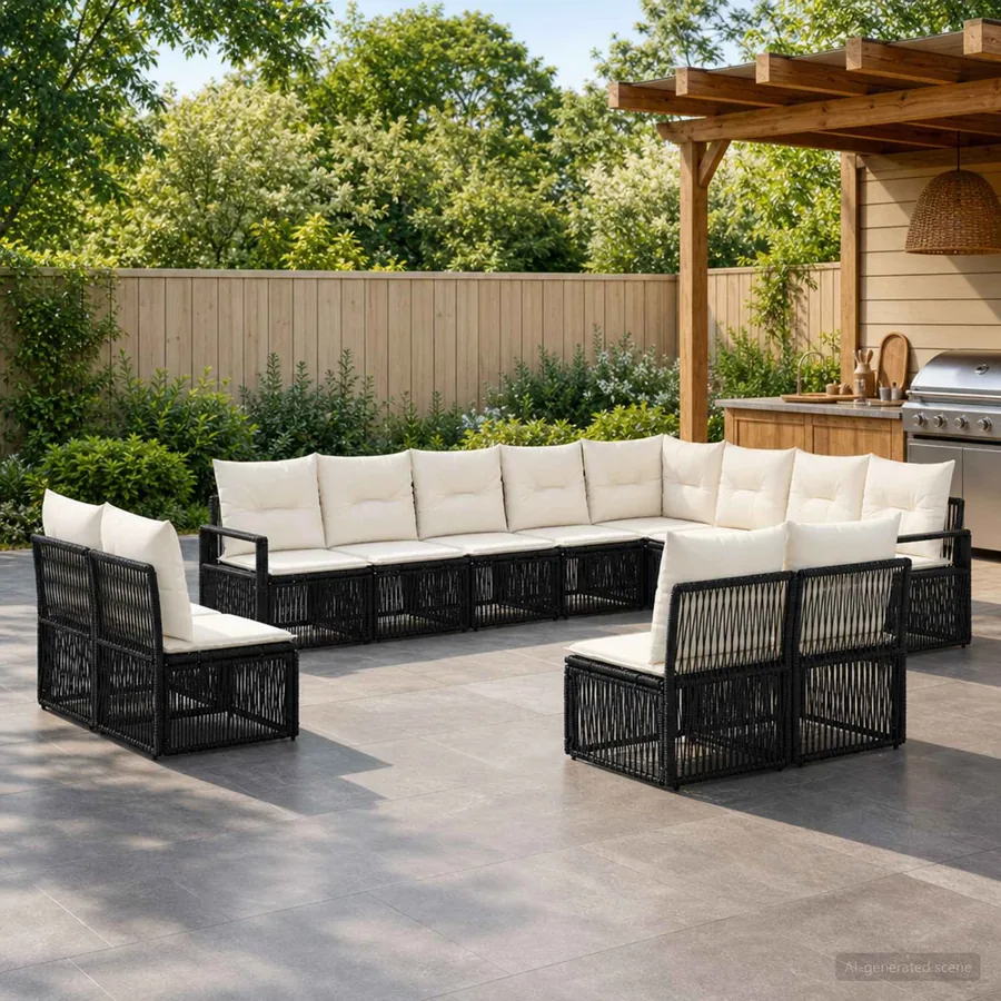 Ensemble de canapé de jardin 12 pcs Noir polyrotin