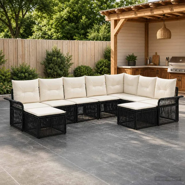 Ensemble de canapé de jardin 9 pcs Noir et blanc crème