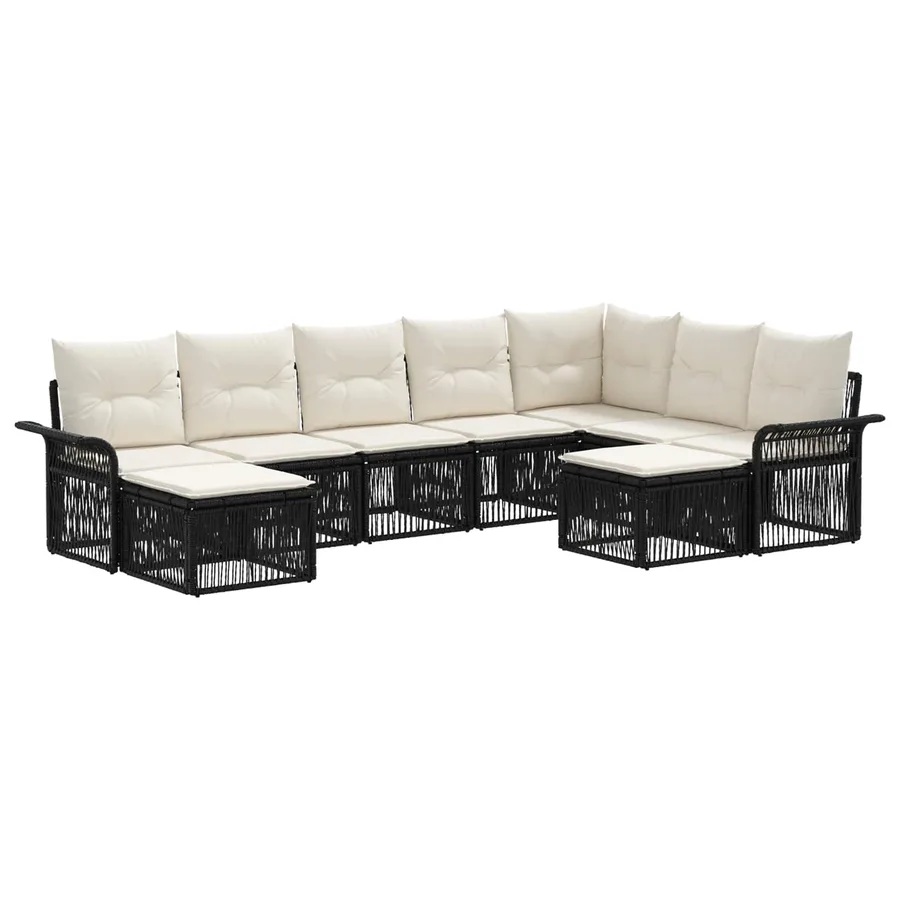 Ensemble de canapé de jardin 9 pcs Noir et blanc crème - 2