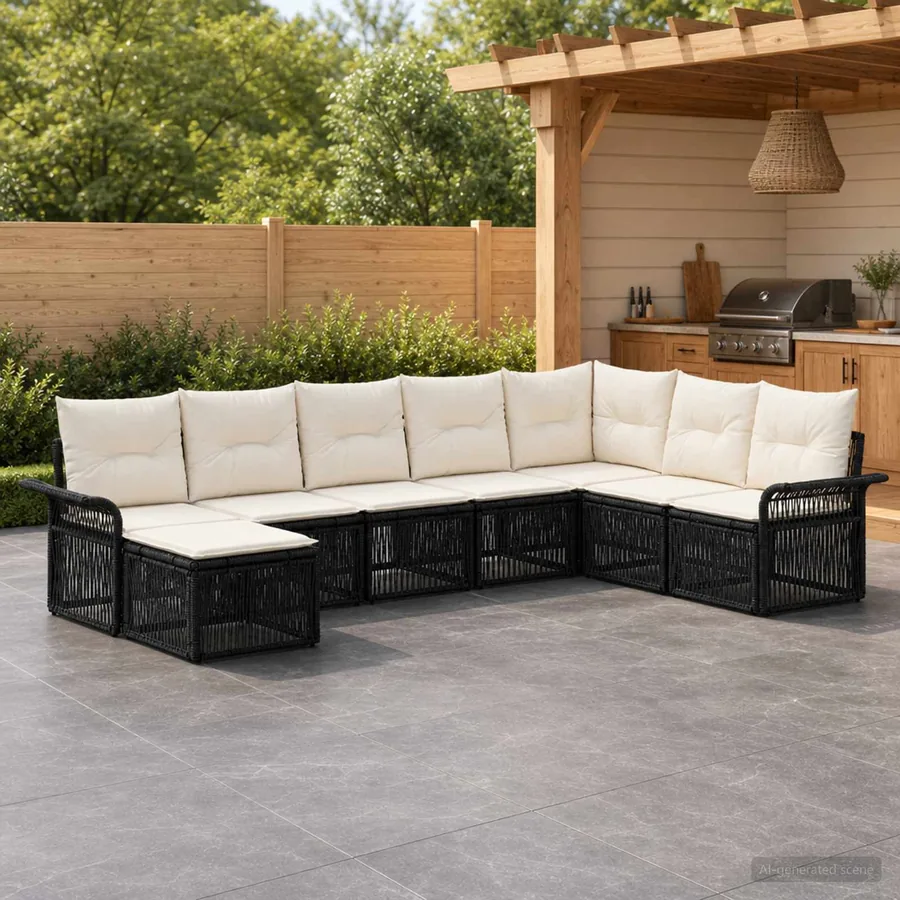 Ensemble de canapé de jardin 8 pcs Noir polyrotin