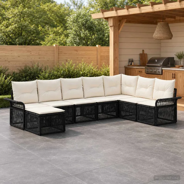 Ensemble de canapé de jardin 8 pcs Noir polyrotin