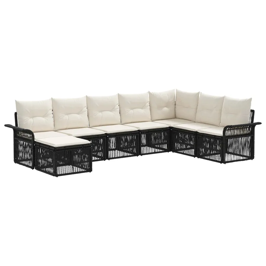 Ensemble de canapé de jardin 8 pcs Noir polyrotin - 2