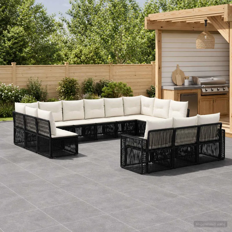 Ensemble de canapé de jardin 13 pcs Noir et blanc crème