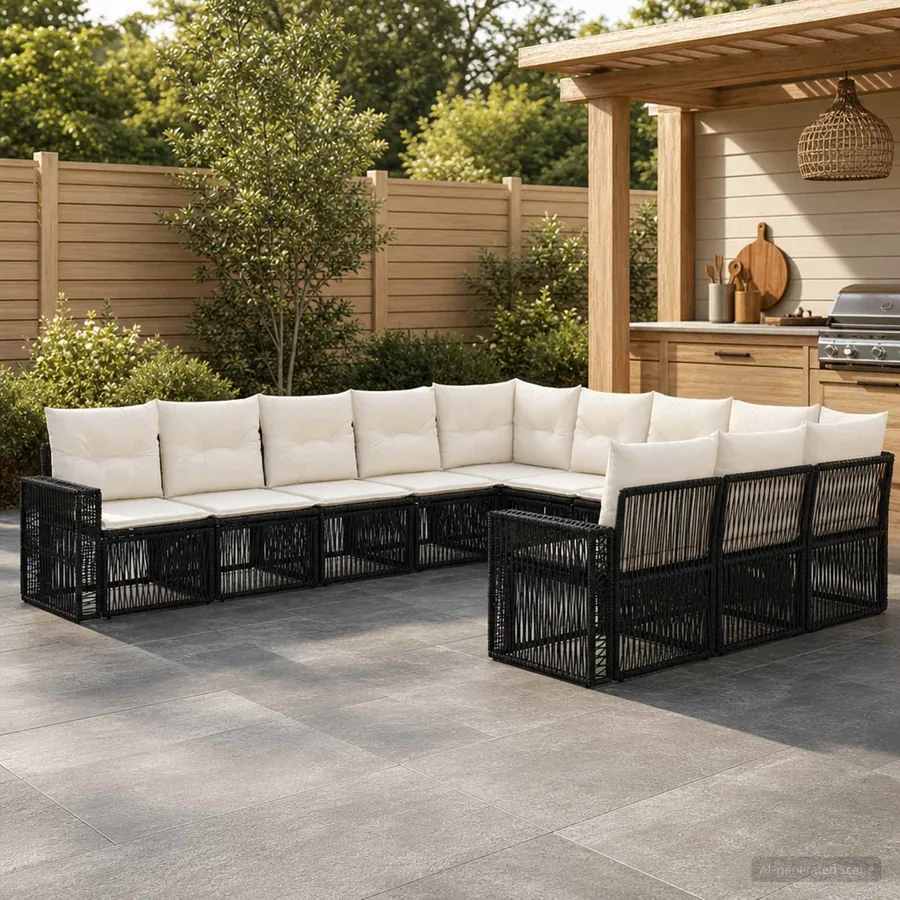 Ensemble de canapé de jardin 11 pcs Noir et blanc crème