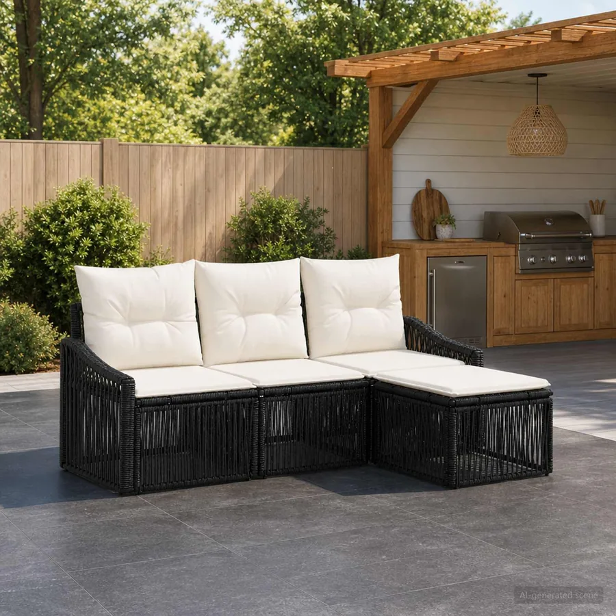 Ensemble de canapé de jardin 4 pcs Noir polyrotin