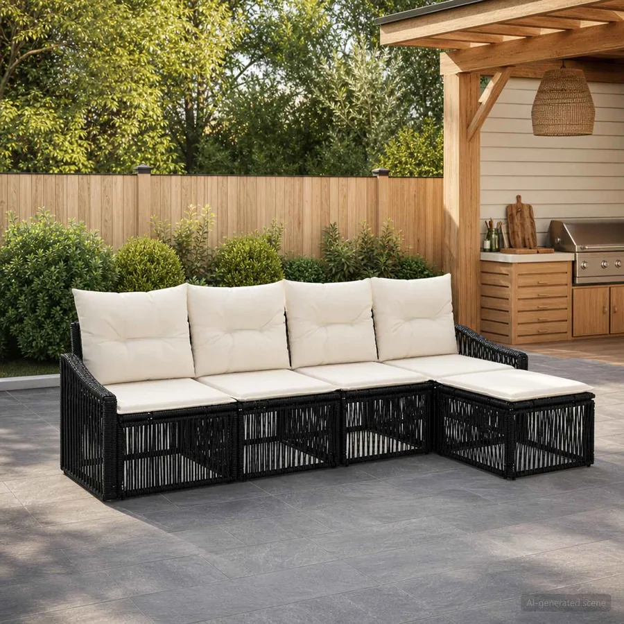 Ensemble de canapé de jardin 5 pcs Noir polyrotin