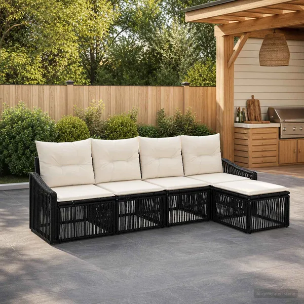Ensemble de canapé de jardin 5 pcs Noir polyrotin