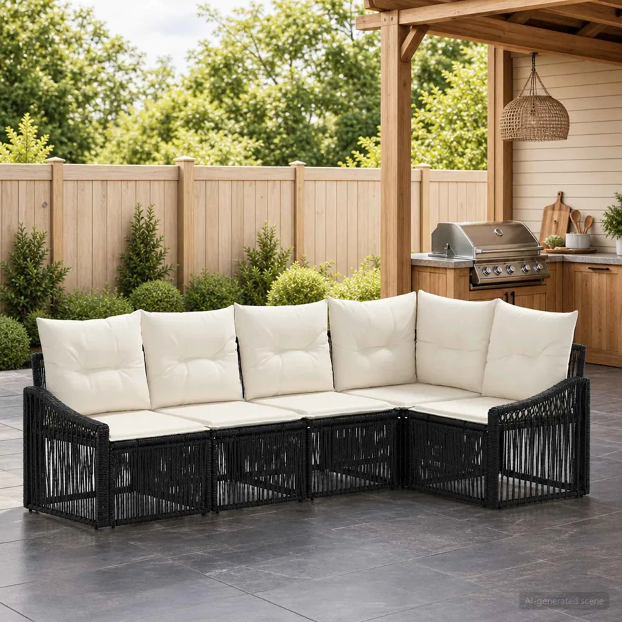 Ensemble de canapé de jardin 5 pcs Noir polyrotin