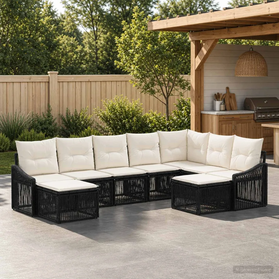 Ensemble de canapé de jardin 9 pcs Noir polyrotin