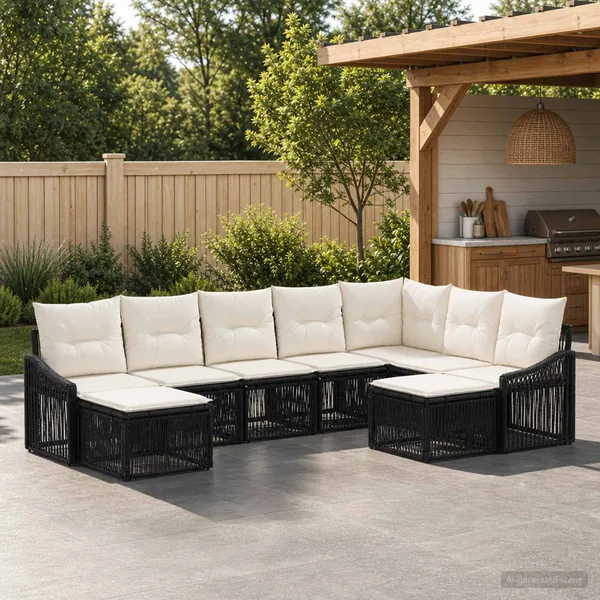 Ensemble de canapé de jardin 9 pcs Noir polyrotin