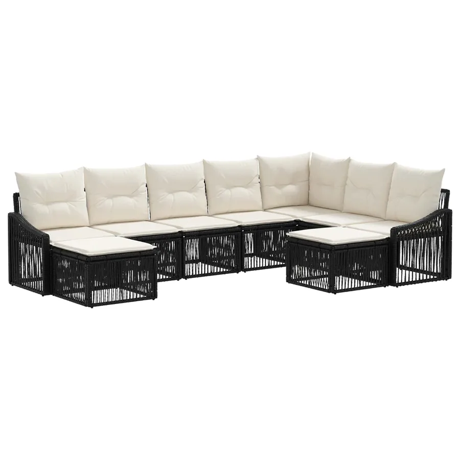 Ensemble de canapé de jardin 9 pcs Noir polyrotin - 2