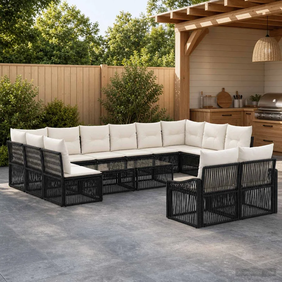 Ensemble de canapé de jardin 12 pcs Noir polyrotin