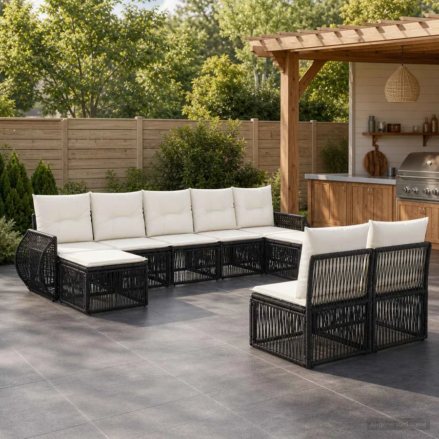 Ensemble de canapé de jardin 9 pcs Noir et blanc crème