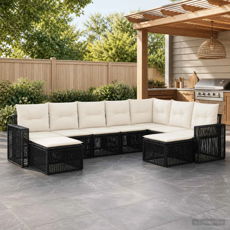 Ensemble de canapé de jardin 9 pcs Noir et blanc crème