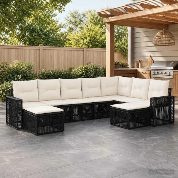 Ensemble de canapé de jardin 9 pcs Noir et blanc crème