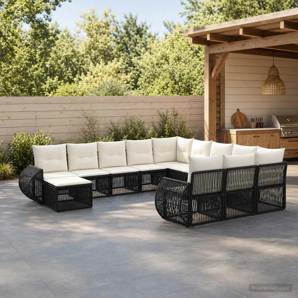Ensemble de canapé de jardin 12 pcs Noir polyrotin