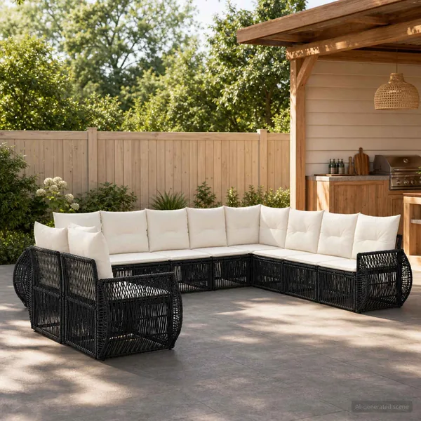 Ensemble de canapé de jardin 10 pcs Noir et blanc crème